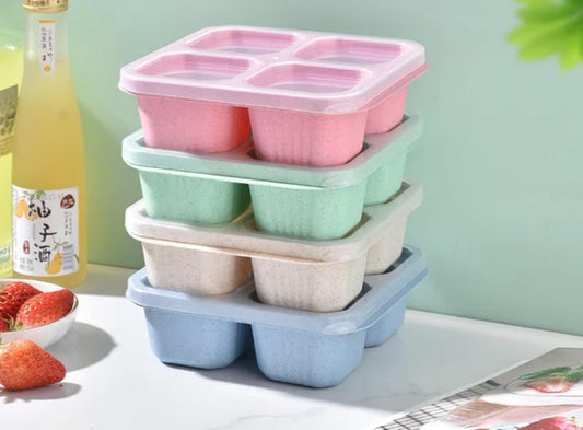 4 Pack Snack Containers, Divided Bento Snack Box,  Kids Adults , 4 Compartments Meal Lunch Containers for School Work Travel