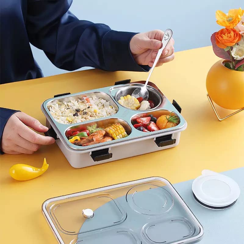DNkitch 4 - Compartment Stainless Steel Lunch Box for Adults & Kids Ideal for School, Office, Picnic (1000ml)