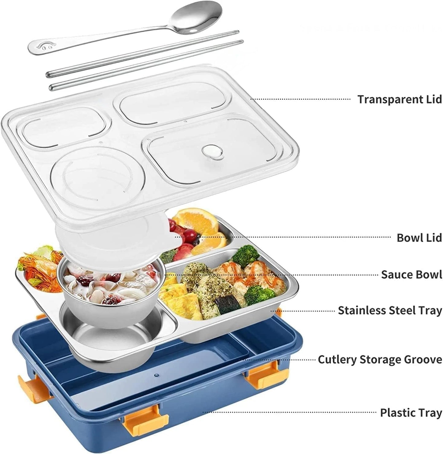 DNkitch 4 - Compartment Stainless Steel Lunch Box for Adults & Kids Ideal for School, Office, Picnic (1000ml)