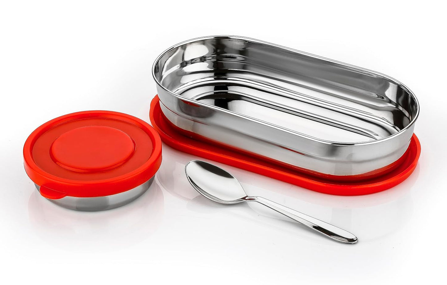 DNkitch 2 Pcs Compact Stainless Steel Tiffin Box for Adults & Kids (Red & Blue)