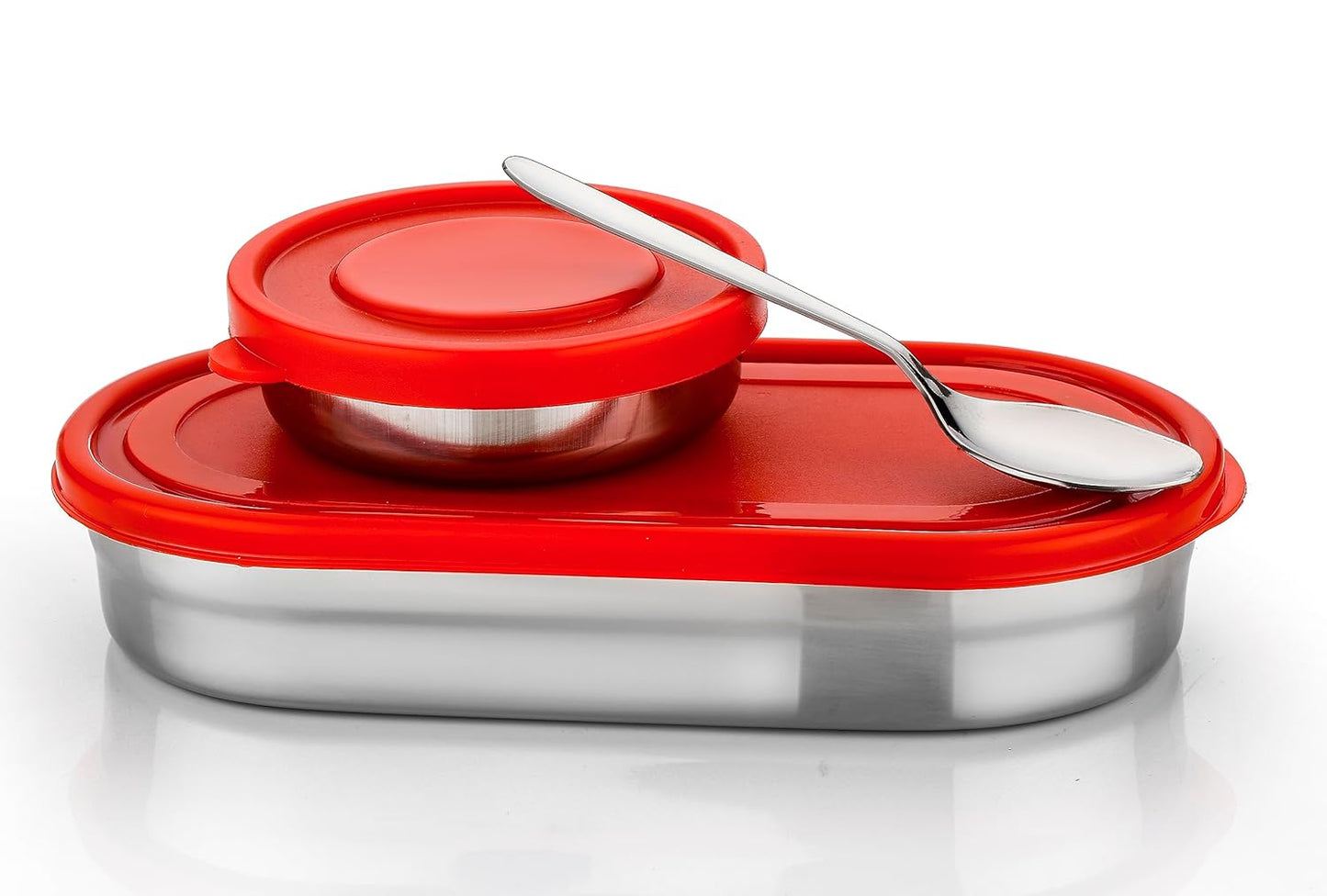 DNkitch 2 Pcs Compact Stainless Steel Tiffin Box for Adults & Kids (Red & Blue)