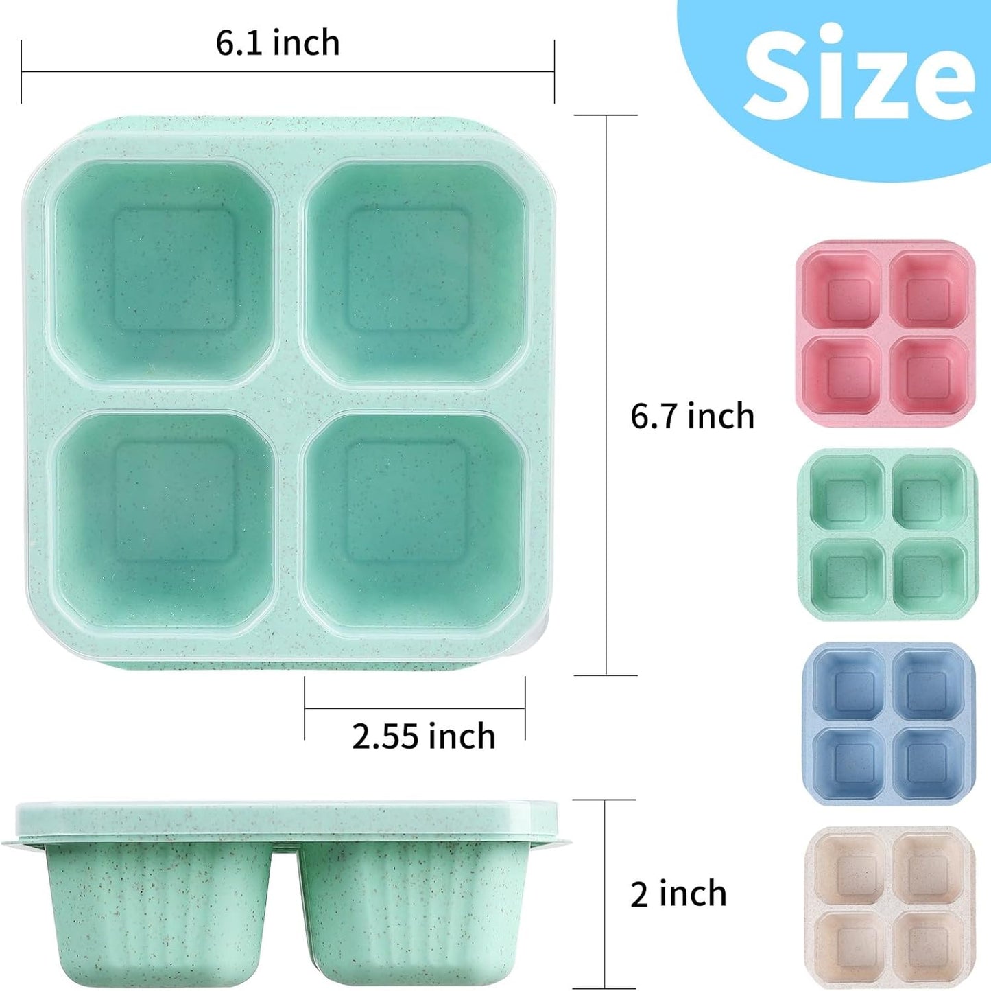 4 Pack Snack Containers, Divided Bento Snack Box,  Kids Adults , 4 Compartments Meal Lunch Containers for School Work Travel