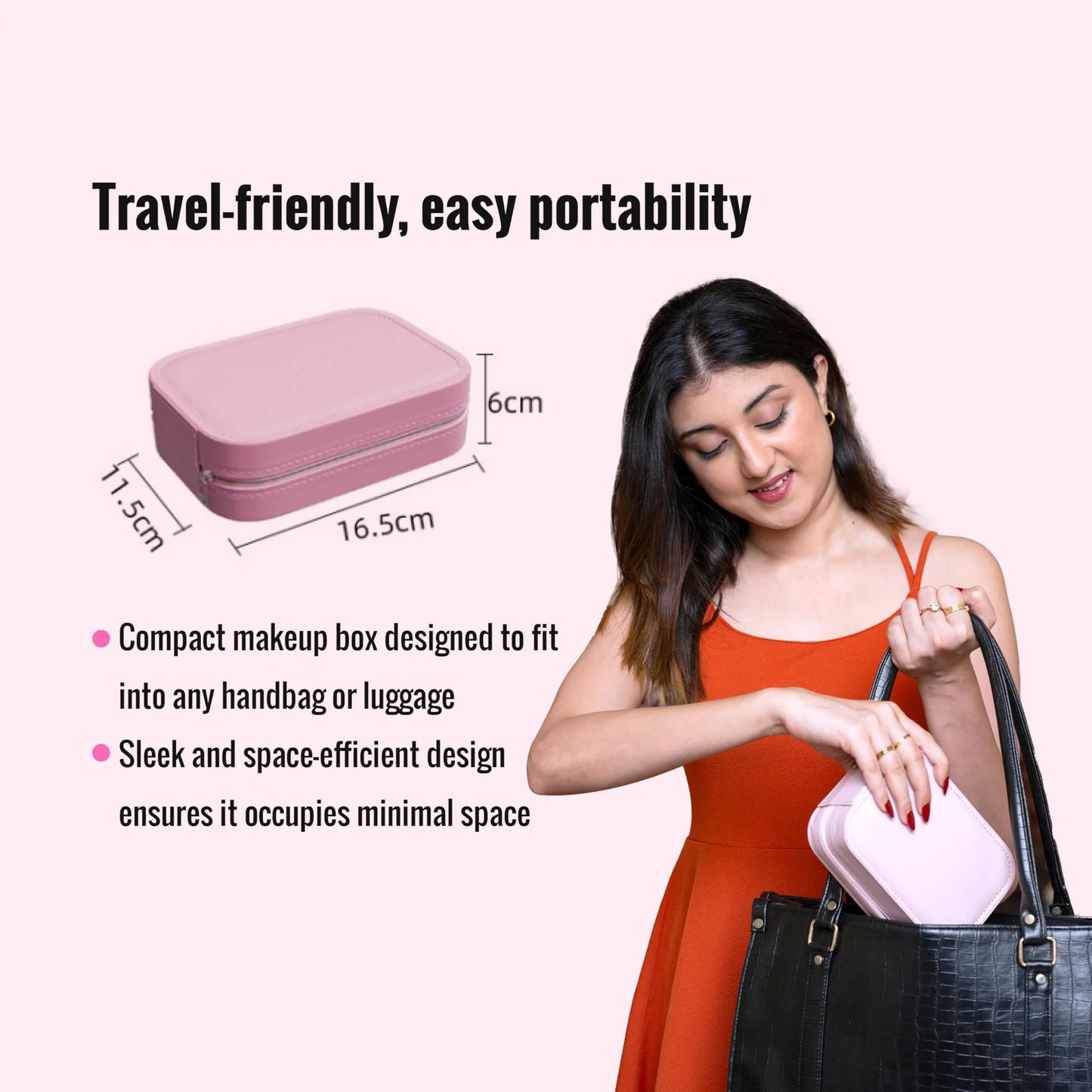 DNkitch LED Travel Makeup Organizer with Lighted Mirror (Pack of 1) β Portable Cosmetic Storage Box with Rechargeable Battery, Touch Dimming & 3 Light Modes β Pink Travel Vanity Case
