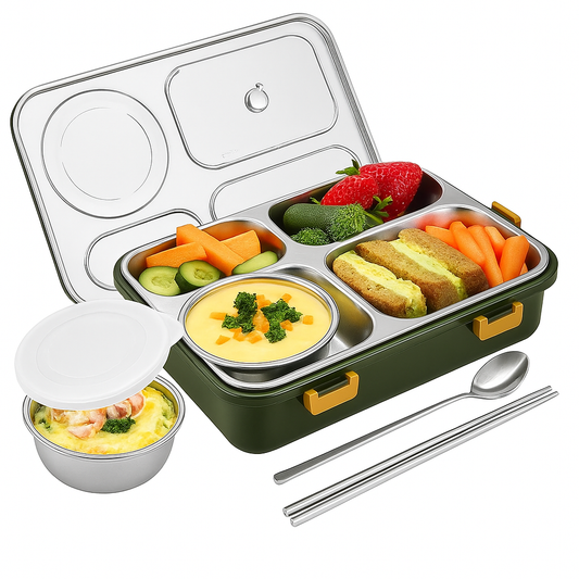 DNkitch 4 - Compartment Stainless Steel Lunch Box for Adults & Kids Ideal for School, Office, Picnic (1000ml)