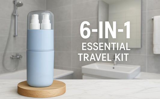 DNkitch Portable Travel 6-in-1 Toiletry Kit with Toothbrush, Toothpaste Space, Mouthwash Cup, Mirror, Comb & Towel Holder