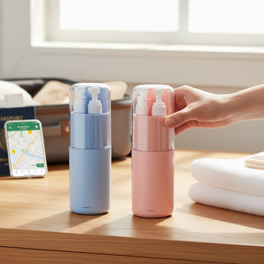 DNkitch Portable Travel 6-in-1 Toiletry Kit with Toothbrush, Toothpaste Space, Mouthwash Cup, Mirror, Comb & Towel Holder
