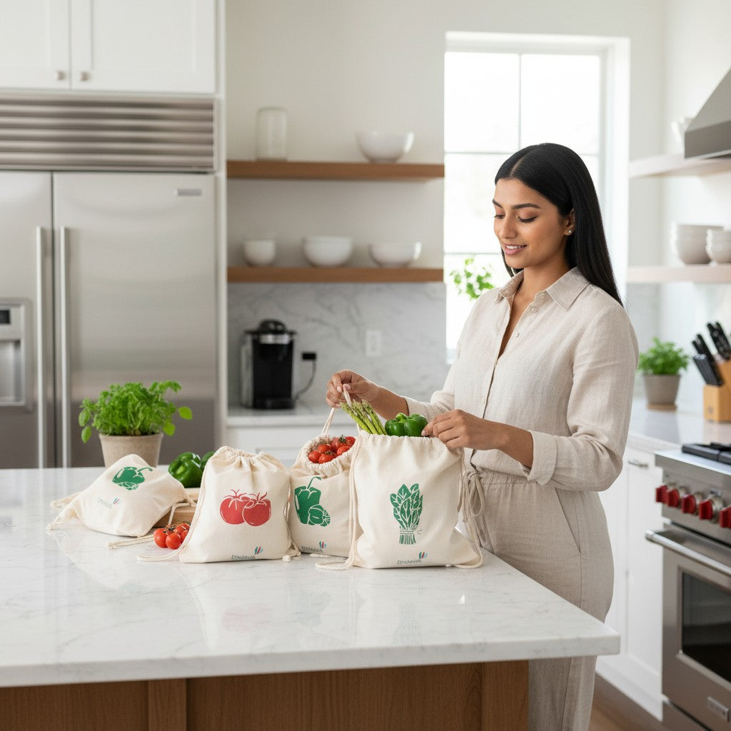 12 Pcs Cotton Vegetables Storage Bags Produce Bags for Grocery, Vegetables & Fruits Storage Bags for Fridge