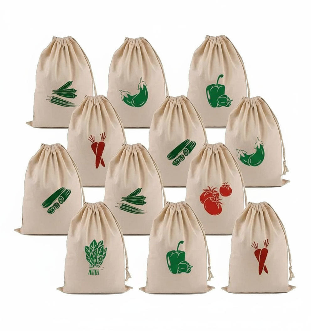 12 Pcs Cotton Vegetables Storage Bags Produce Bags for Grocery, Vegetables & Fruits Storage Bags for Fridge