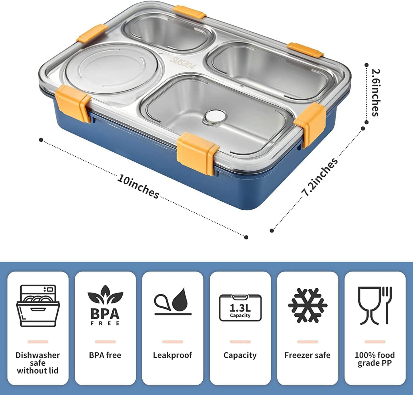 DNkitch 4 - Compartment Stainless Steel Lunch Box for Adults & Kids Ideal for School, Office, Picnic (1000ml)