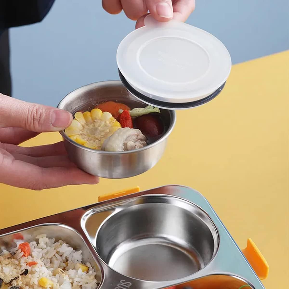 DNkitch 4 - Compartment Stainless Steel Lunch Box for Adults & Kids Ideal for School, Office, Picnic (1000ml)