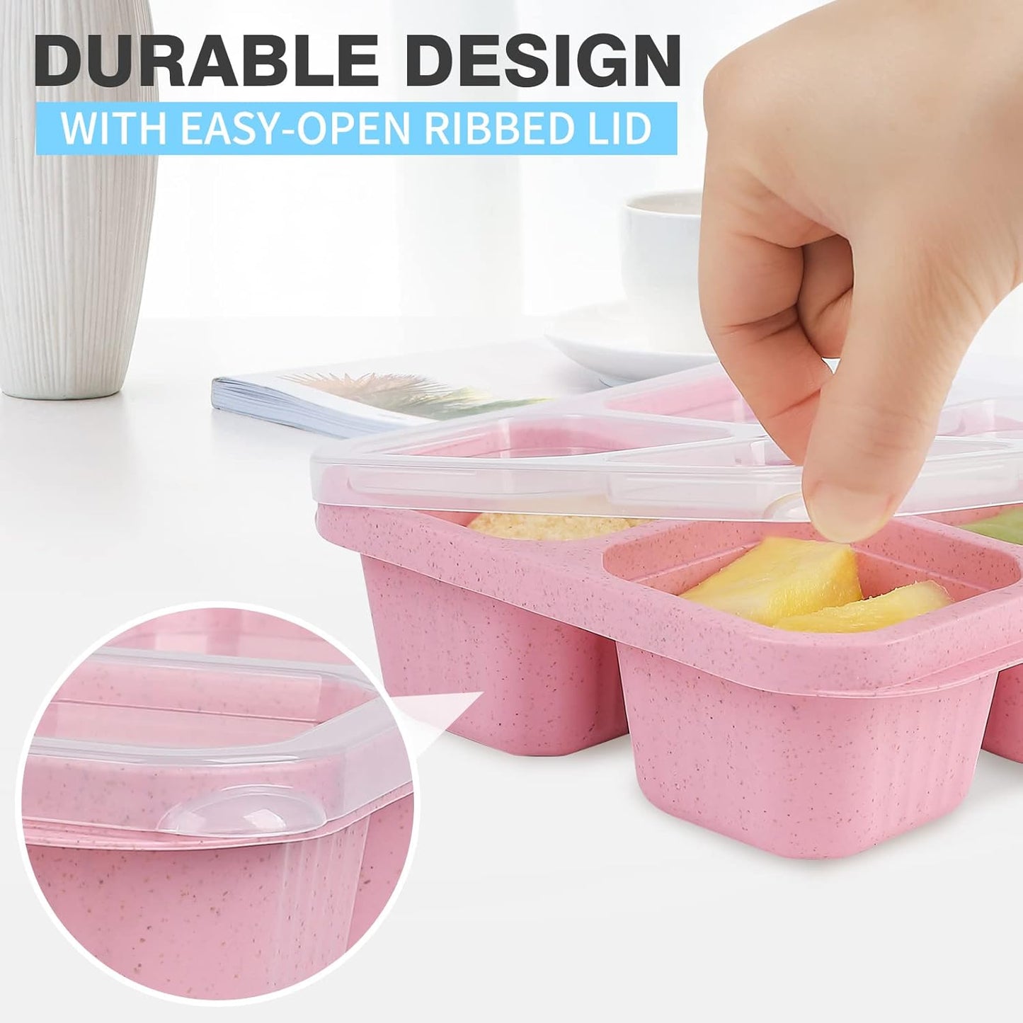 4 Pack Snack Containers, Divided Bento Snack Box,  Kids Adults , 4 Compartments Meal Lunch Containers for School Work Travel