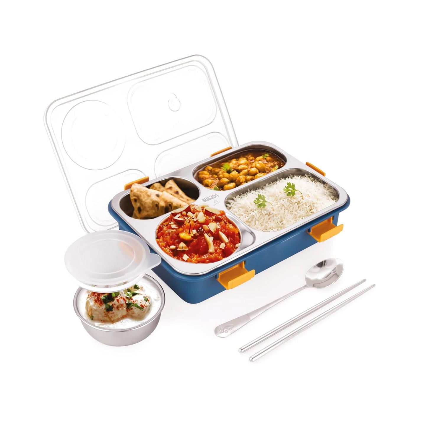 DNkitch 4 - Compartment Stainless Steel Lunch Box for Adults & Kids Ideal for School, Office, Picnic (1000ml)