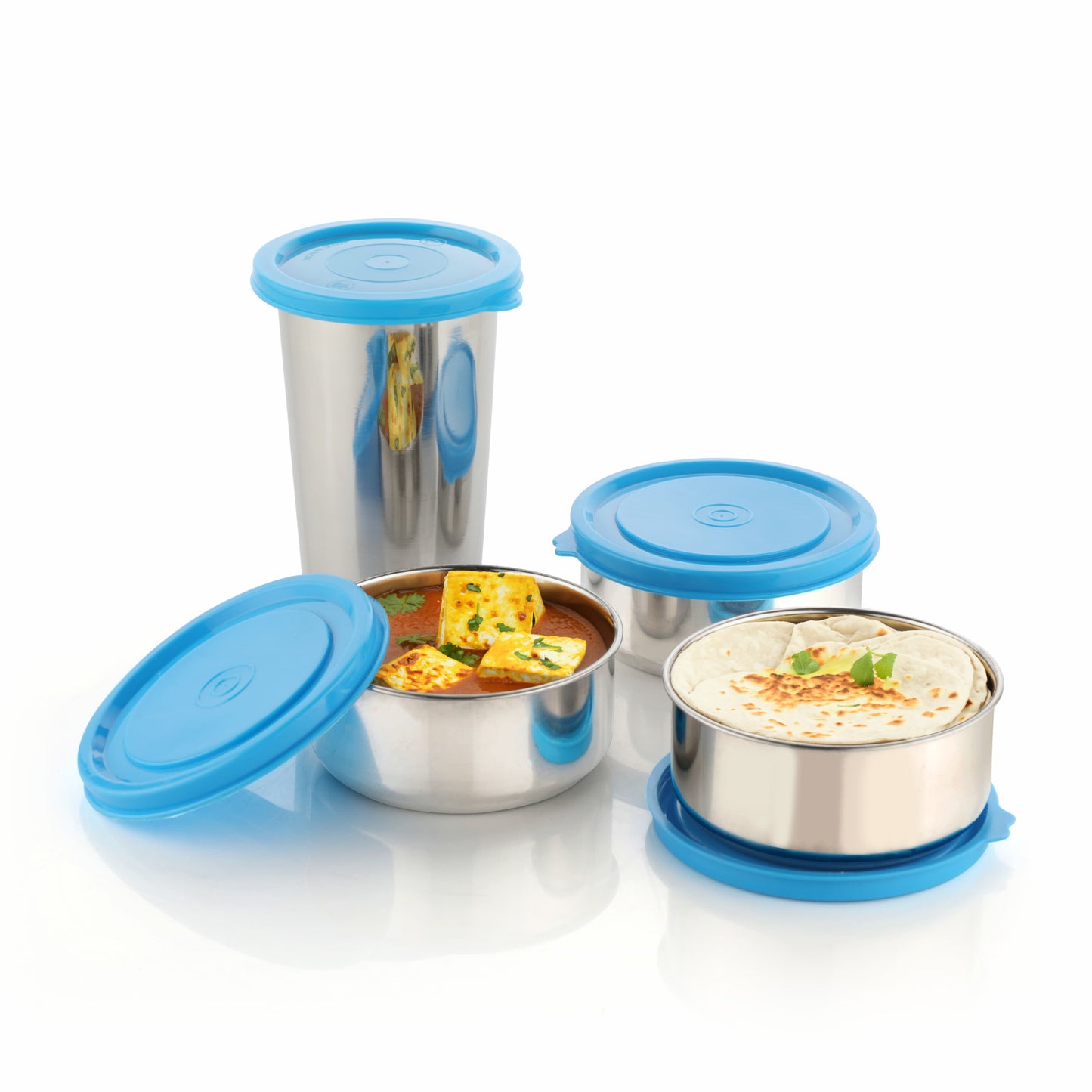 DNkitch Meal Tiffin All-in-One Tiffin Set with Insulated Bag – 3 Round Stainless Steel Containers + 1 Tumbler Leak-Proof, Durable, BPA-Free
