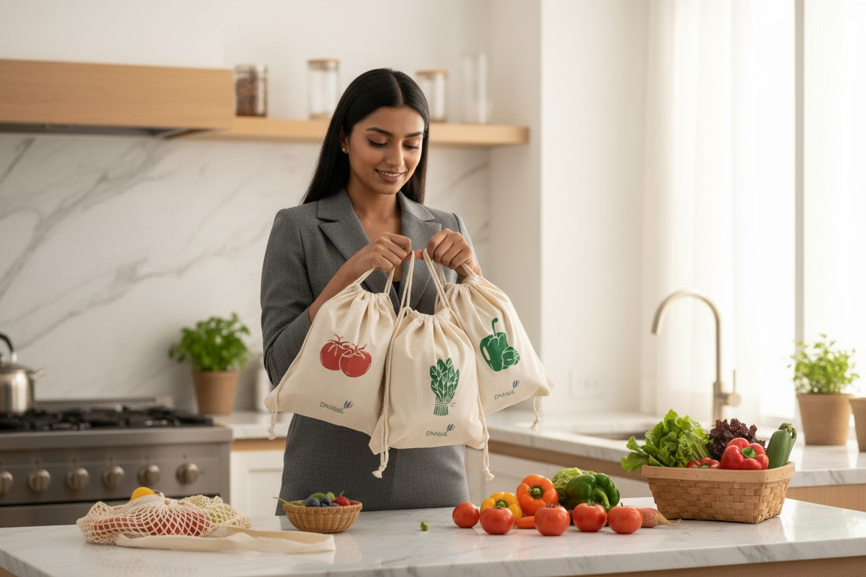 12 Pcs Cotton Vegetables Storage Bags Produce Bags for Grocery, Vegetables & Fruits Storage Bags for Fridge
