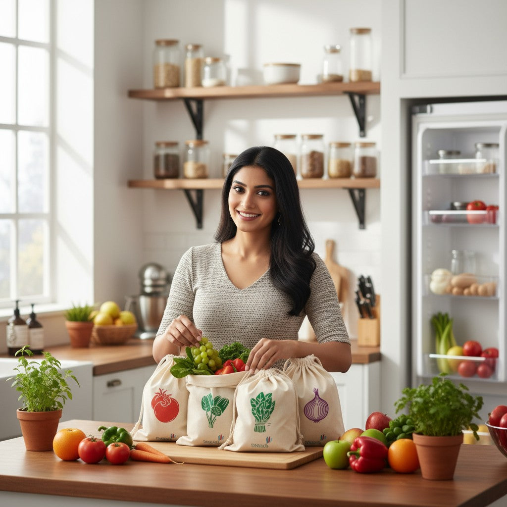 12 Pcs Cotton Vegetables Storage Bags Produce Bags for Grocery, Vegetables & Fruits Storage Bags for Fridge